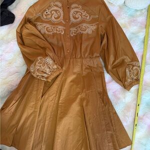 Caroline Constas Embroidered Eyelet Mini Dress - Caramel Brown - Size XS